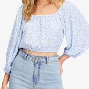 Billabong Blue Puff Sleeve‎ Crop Blouse
